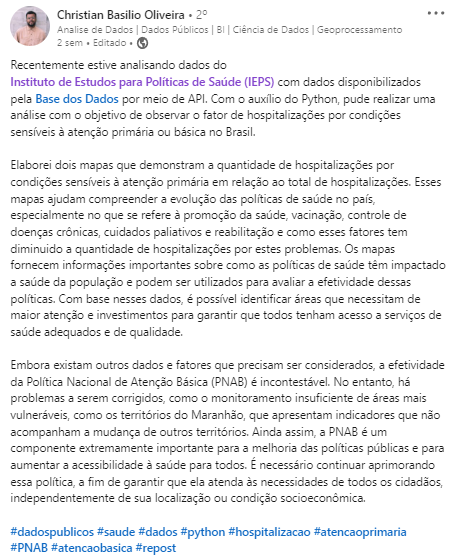 Post de Christian Basílio Oliveira